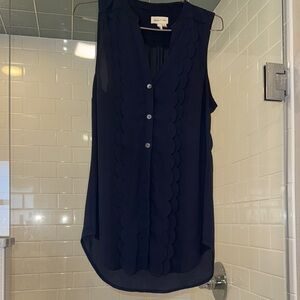 Navy Sleeveless Button-Up Blouse